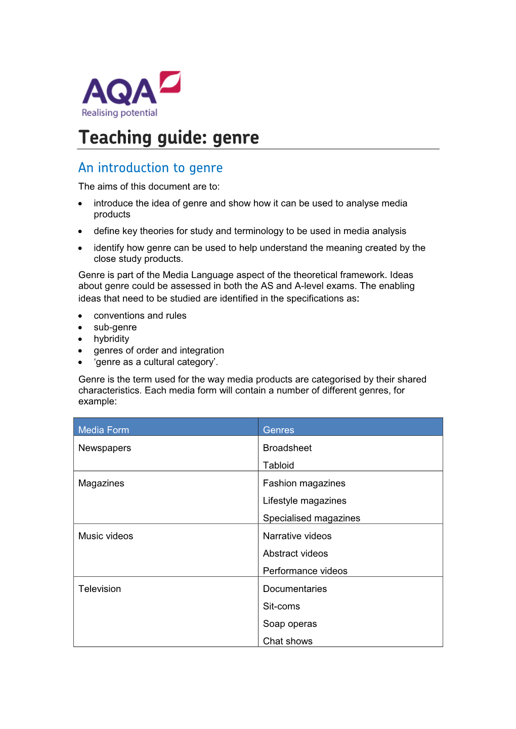 Teaching Guide: Genre