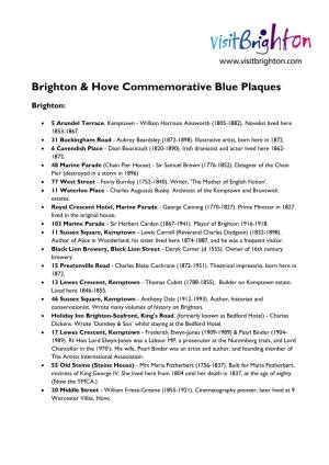 Brighton & Hove Commemorative Blue Plaques