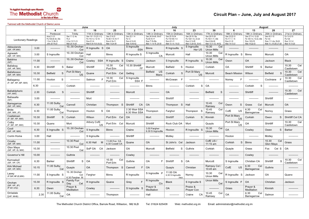 Circuit Plan – June, July and August 2017