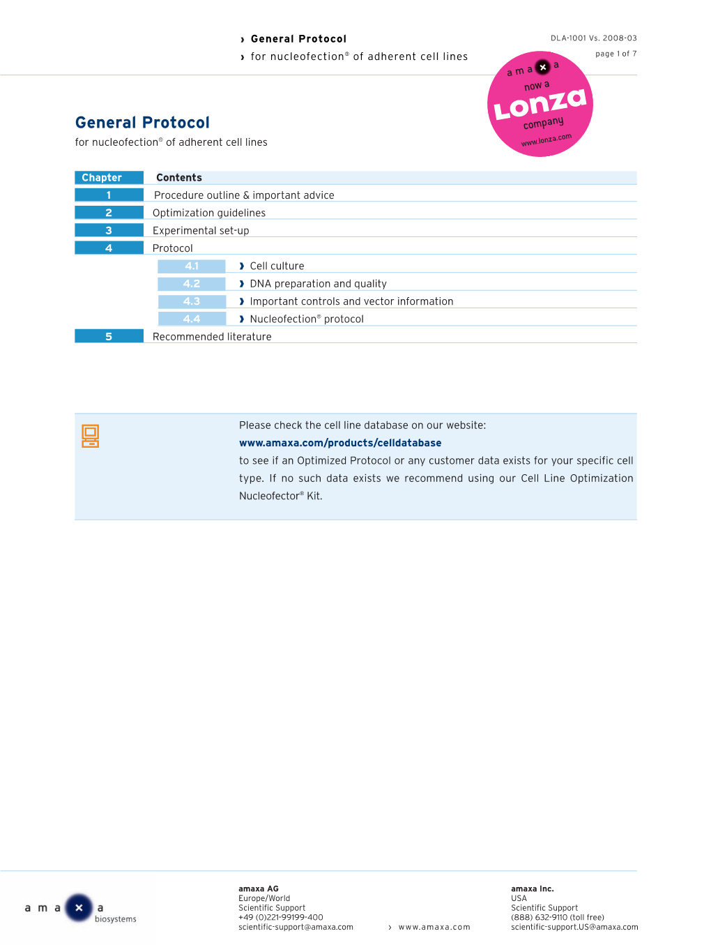 General Protocol for Nucleofection of Adherent Cell Lines