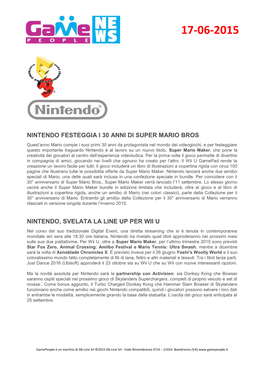 Nintendo Festeggia I 30 Anni Di Super Mario Bros Nintendo