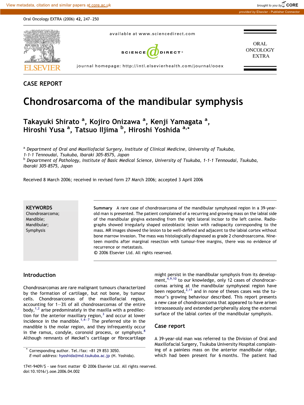 Chondrosarcoma of the Mandibular Symphysis