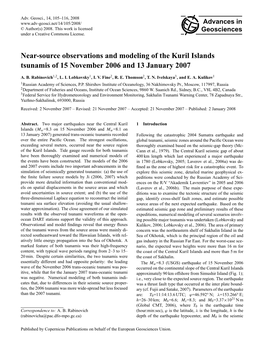 Near-Source Observations and Modeling of the Kuril Islands Tsunamis of 15 November 2006 and 13 January 2007