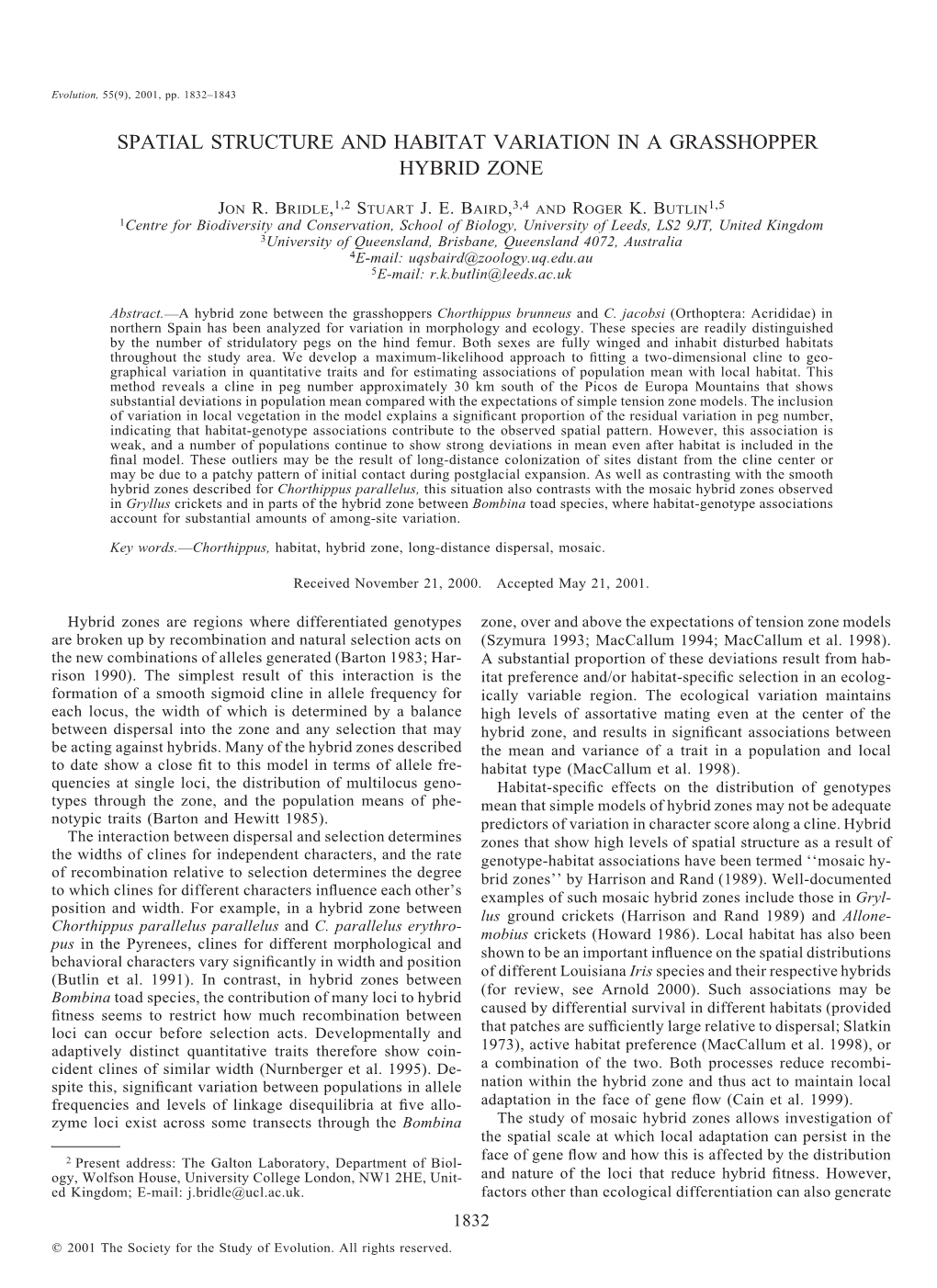 Spatial Structure and Habitat Variation in a Grasshopper Hybrid Zone