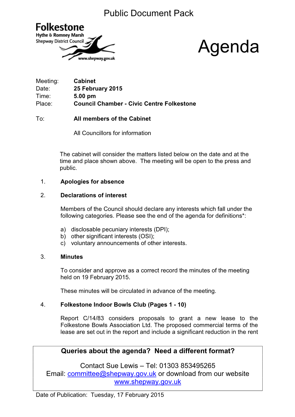 (Public Pack)Agenda Document for Cabinet, 25/02/2015 17:00