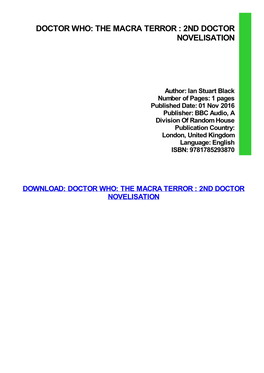 {Download PDF} Doctor Who: the Macra Terror : 2Nd Doctor