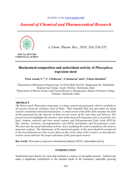 Biochemical Composition and Antioxidant Activity of Pleuroploca Trapezium Meat