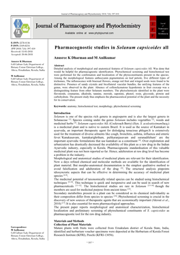 Pharmacognostic Studies in Solanum Capsicoides