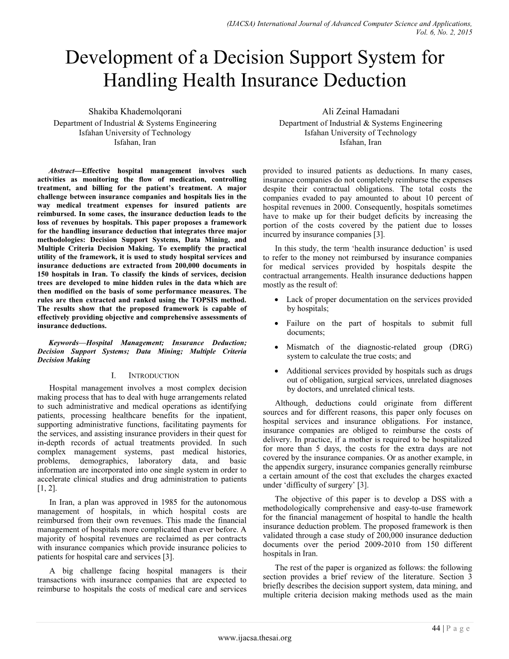 Development of a Decision Support System for Handling Health Insurance Deduction