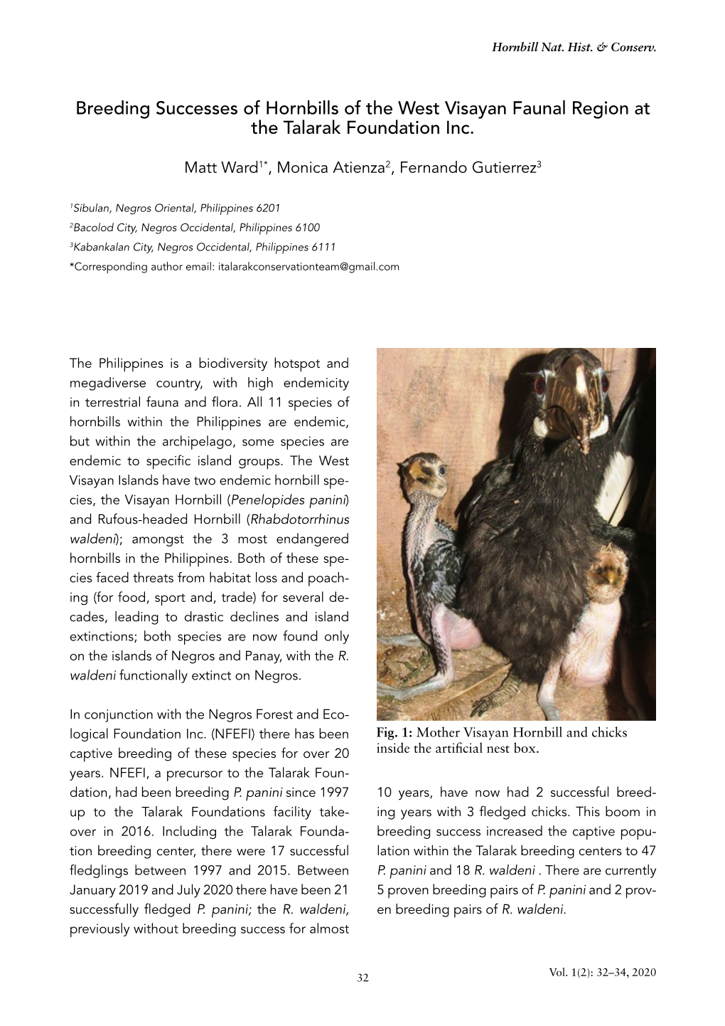 Breeding Successes of Hornbills of the West Visayan Faunal Region at the Talarak Foundation Inc
