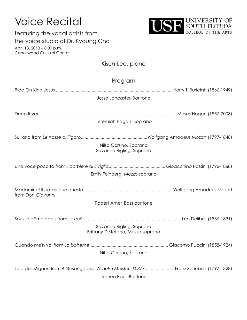 Studio Recital Program Saturday