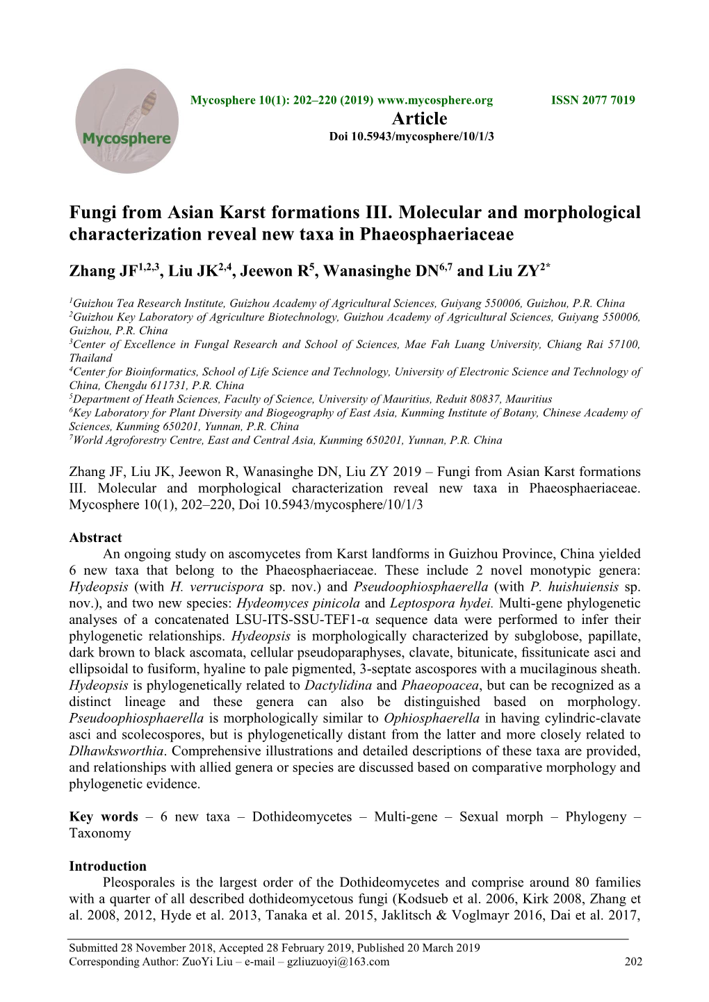 Fungi from Asian Karst Formations III. Molecular and Morphological Characterization Reveal New Taxa in Phaeosphaeriaceae