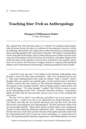 Teaching Star Trek As Anthropology