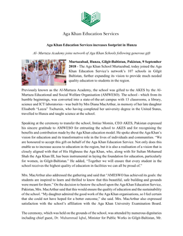 Murtaza Academy Joins Network of Aga Khan Schools Following Generous Gift