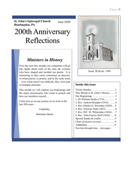 June 2020 Huntingdon, PA 200Th Anniversary Reflections