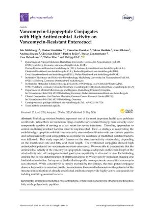 Vancomycin-Lipopeptide Conjugates with High Antimicrobial Activity on Vancomycin-Resistant Enterococci