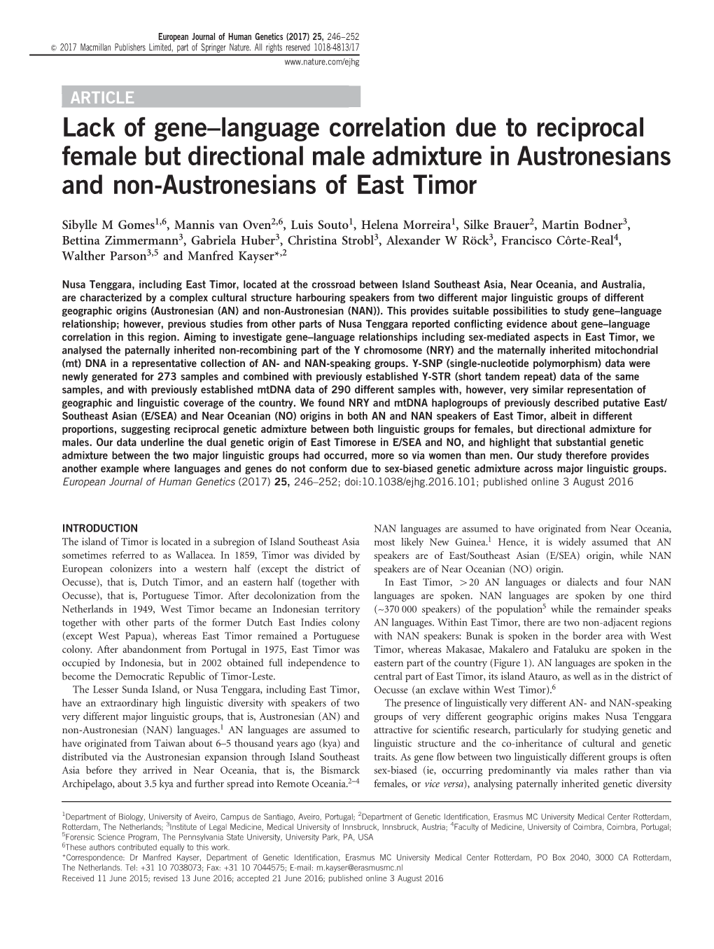 Language Correlation Due to Reciprocal Female but Directional Male Admixture in Austronesians and Non-Austronesians of East Timor