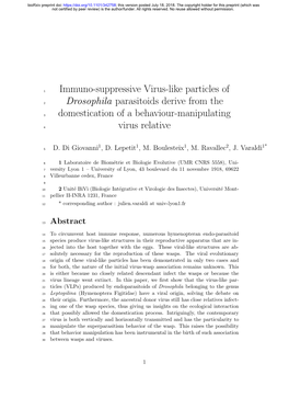 Immuno-Suppressive Virus-Like Particles of Drosophila Parasitoids
