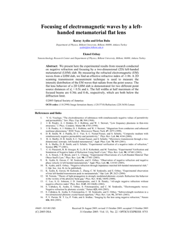 Focusing of Electromagnetic Waves by a Left- Handed Metamaterial Flat Lens