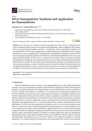 Silver Nanoparticles: Synthesis and Application for Nanomedicine