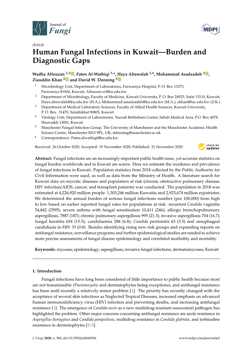 Human Fungal Infections in Kuwait—Burden and Diagnostic Gaps