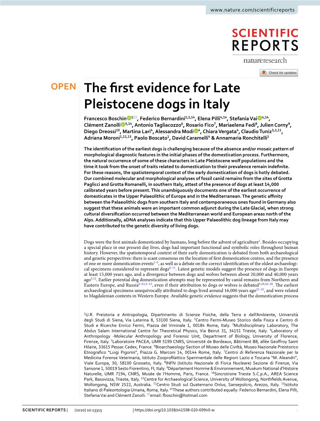 The First Evidence for Late Pleistocene Dogs in Italy