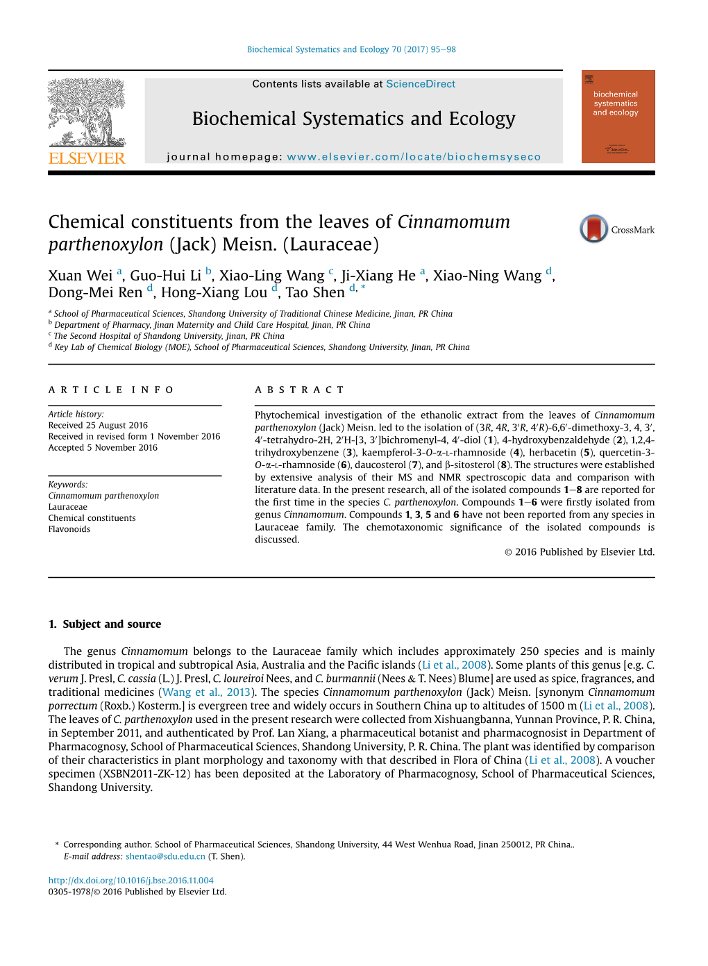 Chemical Constituents from the Leaves of Cinnamomum Parthenoxylon (Jack) Meisn