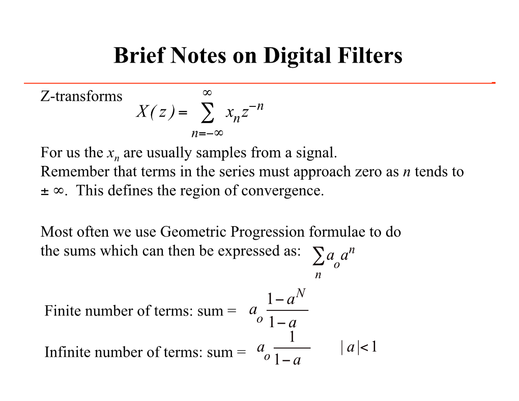 Brief Notes on Digital Filters
