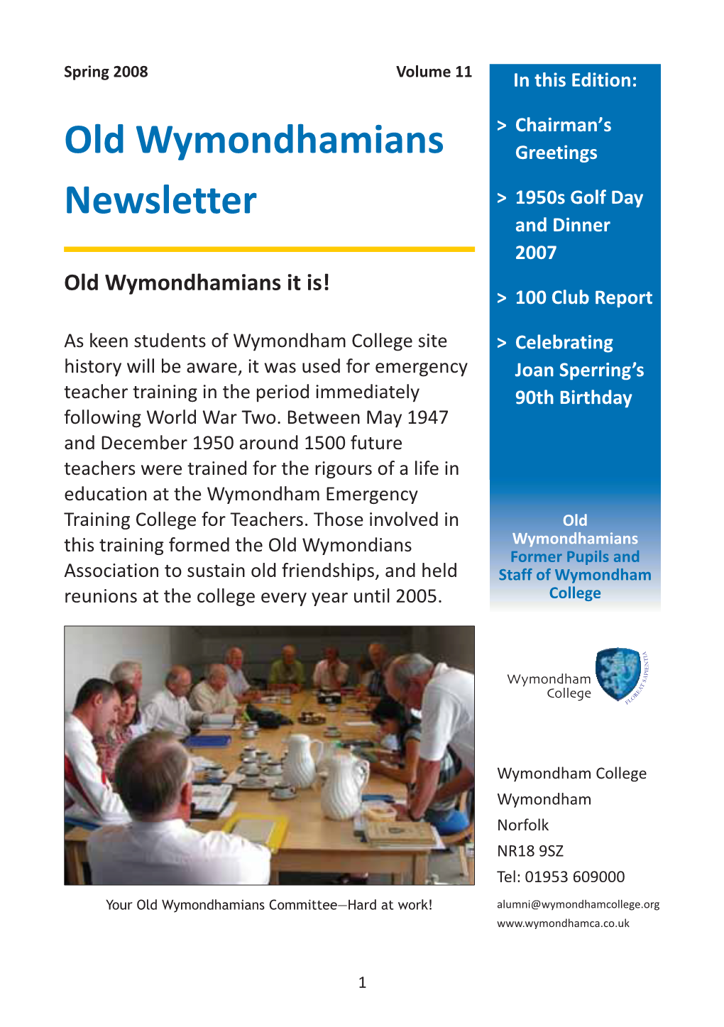 Old Wymondhamians Newsletter