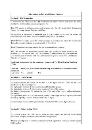 Information on Tax Identification Numbers Section I – TIN