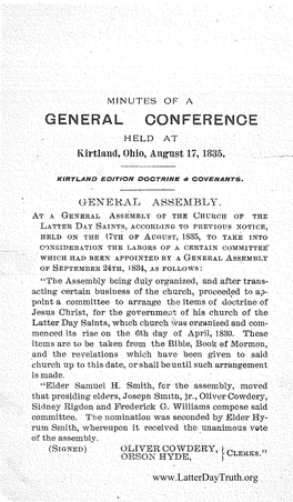 1835 Minutes of a General Conference Held at Kirtland, Ohio