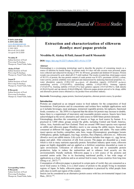 Extraction and Characterization of Silkworm Bombyx Mori Pupae Protein