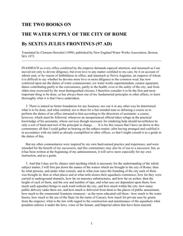 The Water Supply of the City of Rome | Frontinus