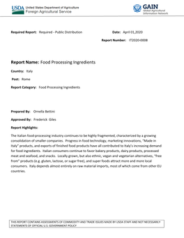 Report Name: Food Processing Ingredients