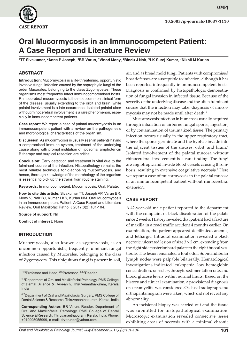 Oral Mucormycosis in an Immunocompetent Patient: a Case