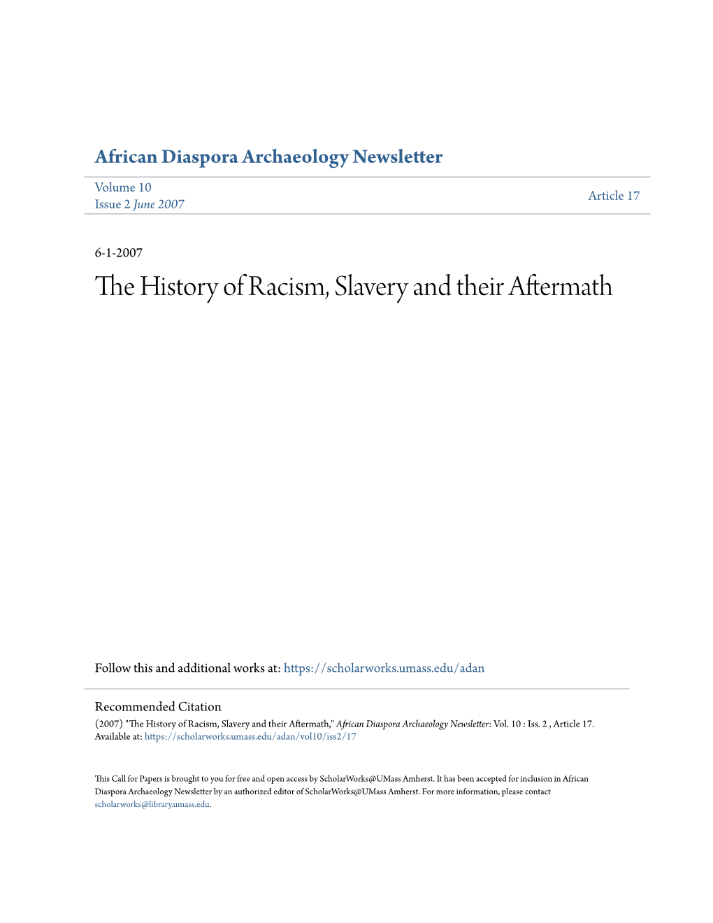 The History of Racism, Slavery and Their Aftermath