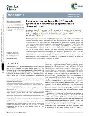 A Mononuclear Nonheme {Feno}6 Complex: Synthesis and Structural and Spectroscopic Characterization