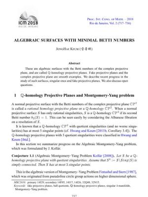 Algebraic Surfaces with Minimal Betti Numbers