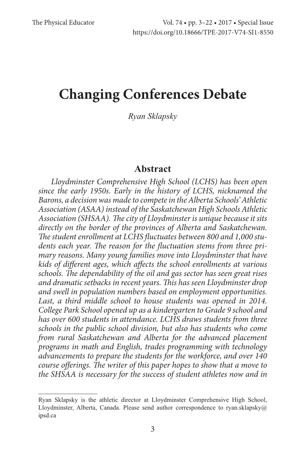 Changing Conferences Debate Ryan Sklapsky