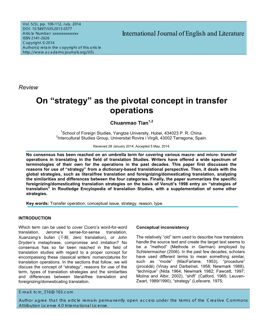 On “Strategy” As the Pivotal Concept in Transfer Operations