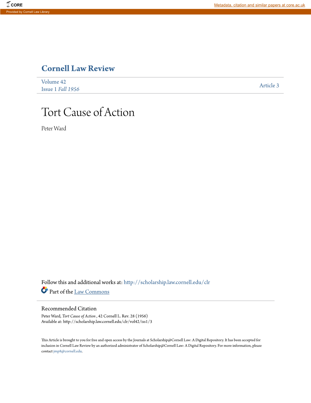 Tort Cause of Action Peter Ward