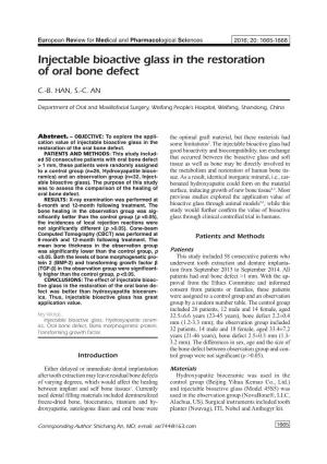 Injectable Bioactive Glass in the Restoration of Oral Bone Defect