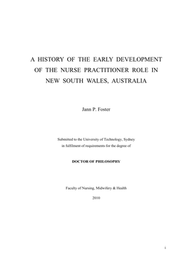 A History of the Early Development of the Nurse Practitioner Role in New South Wales, Australia