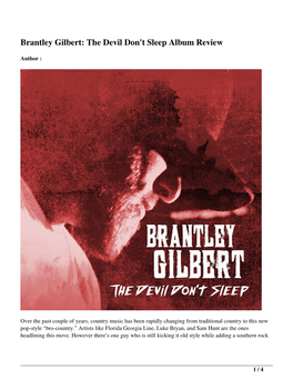 Brantley Gilbert: the Devil Don&#8217;T Sleep Album Review