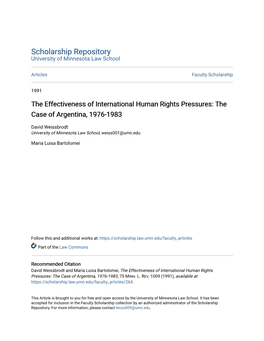 The Effectiveness of International Human Rights Pressures: the Case of Argentina, 1976-1983