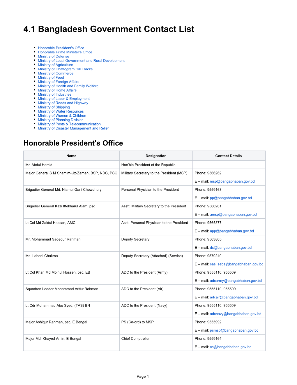 4.1 Bangladesh Government Contact List
