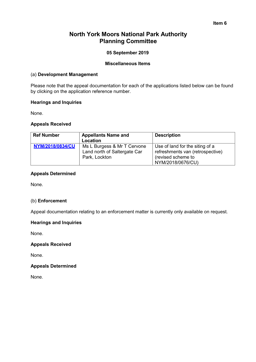 Item 6 North York Moors National Park Authority Planning Committee