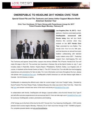 Onerepublic to Headline 2017 Honda Civic Tour