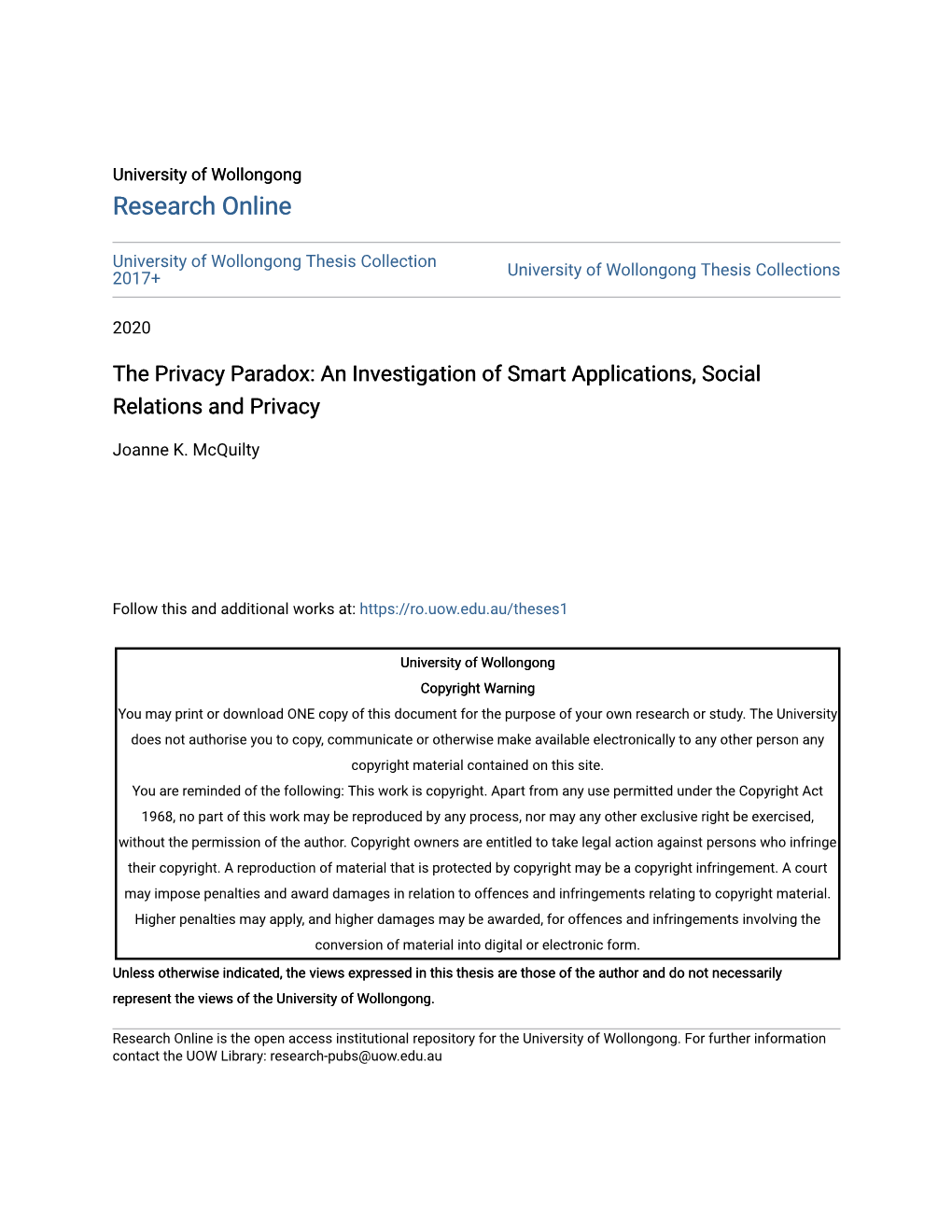 An Investigation of Smart Applications, Social Relations and Privacy