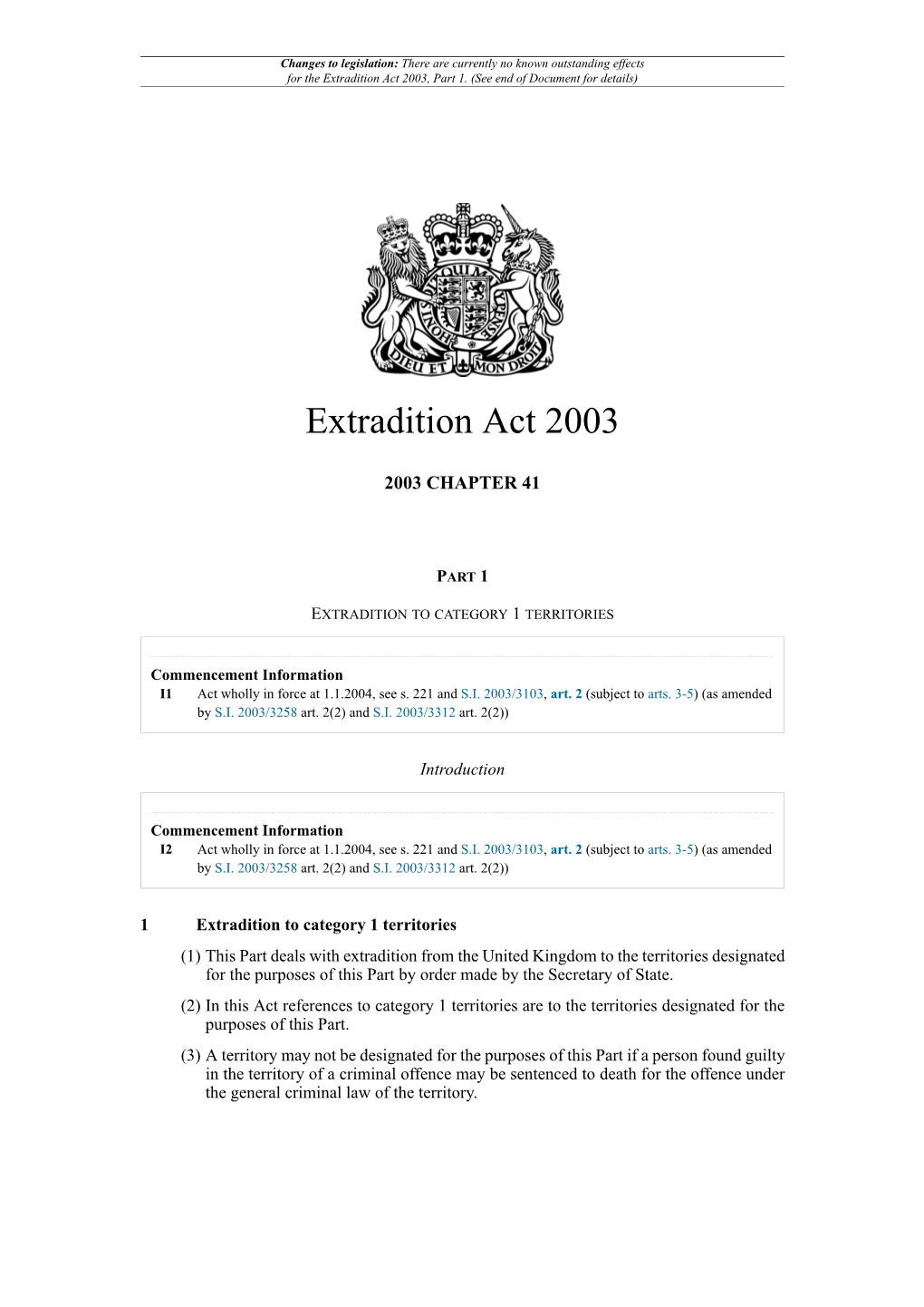 Extradition Act 2003, Part 1